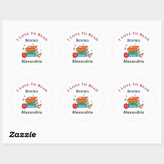 Sticker Rond Love To Read Books Reader Lecture Personnaliser (Feuille)