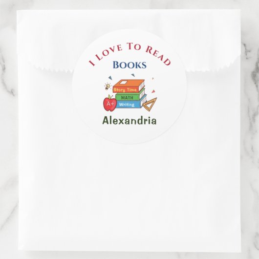 Sticker Rond Love To Read Books Reader Lecture Personnaliser (Sac)