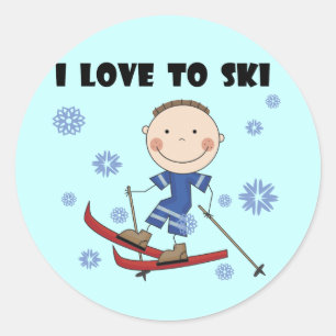 Sticker Rond Love to Ski - Garçon Tshirts et cadeaux