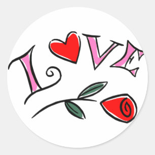 Sticker Rond Love Valentine Coeurs et Rose Gif... - Customisé
