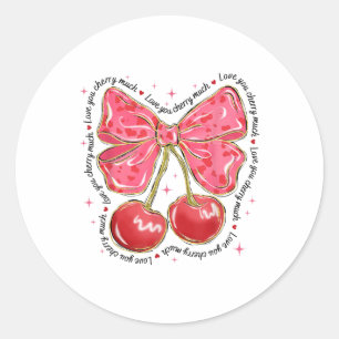 Sticker Rond Love You Cherry Beaucoup Coquette Coeur Bow Valent