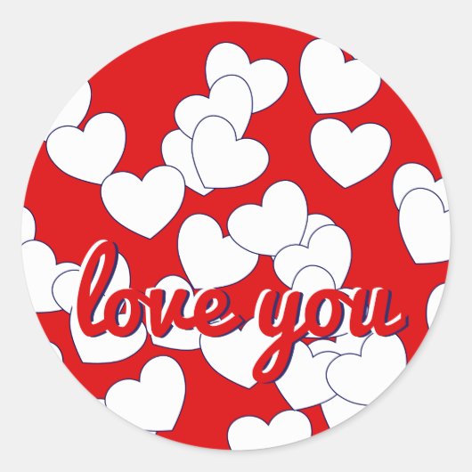 Sticker Rond 'love you' - Rouge avec de mignons Coeurs d'amour  (Devant)