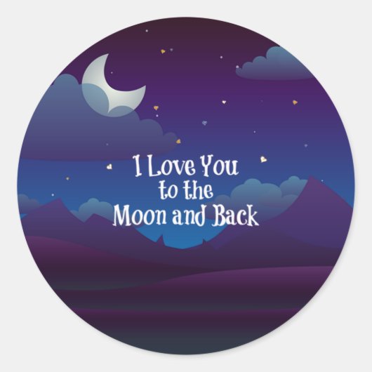 Sticker Rond Love You to the Moon and Back, Blue Indigo (Devant)