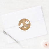 Sticker Rond Lovebirds blancs rustiques Brown Mariage bois (Enveloppe)