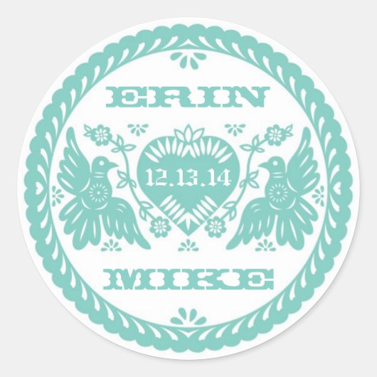 Sticker Rond Lovebirds turquoise 3" collant rond (Devant)