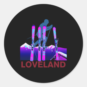 Sticker Rond Loveland Ski et Snowboard Rétro 90 Lovelan