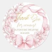 Sticker Rond Lovely Coquette Pink Ribbon Bows Bat mitzvah (Devant)