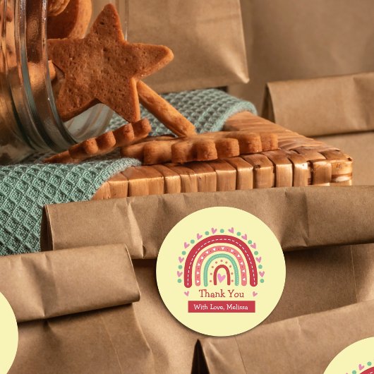 Sticker Rond Lovely Cute Rainbow Heart Merci