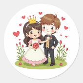 Sticker Rond Lovely Fairy Tale Bride et Groom - Kawaii Style (Devant)