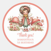 Sticker Rond Lovely Pink Fairy Floral Birthday Thank You Sticke (Devant)