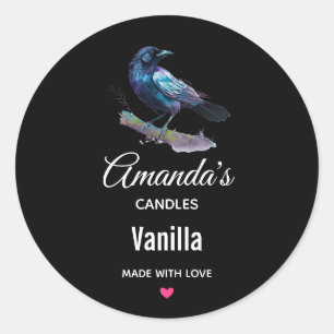 Sticker Rond Lovely Raven on a Tree Branch Bougie Business