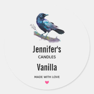 Sticker Rond Lovely Raven on a Tree Branch Bougie Business