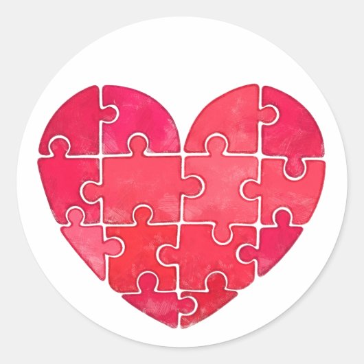 Sticker Rond Lovely red puzzle watercolor heart (Devant)