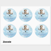 Sticker Rond Lovely Teddy Bear Aviator Blue Brown Boy Baby Show (Feuille)