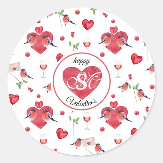 Sticker Rond Lovely Valentine's Day Pattern | Monogrammed (Devant)