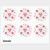 Sticker Rond Lovely Valentine's Day Pattern | Monogrammed (Feuille)