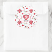 Sticker Rond Lovely Valentine's Day Pattern | Monogrammed (Sac)