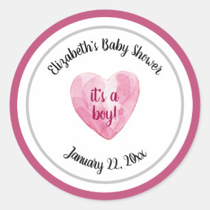 Sticker Rond Lovely Watercolor Heart Baby shower