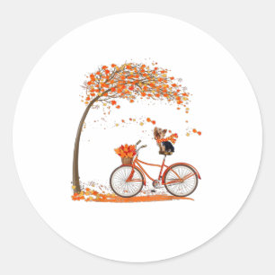 Sticker Rond Lovely Yorkie en automne drôle chien à vélo