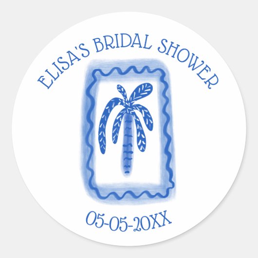 Sticker Rond LoveNotes de Sea Palm Tree Réception de Mariage Pe (Devant)