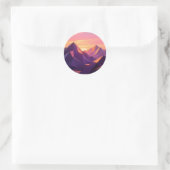 Sticker Rond Low Poly Mountain Sunset Geometric (Sac)