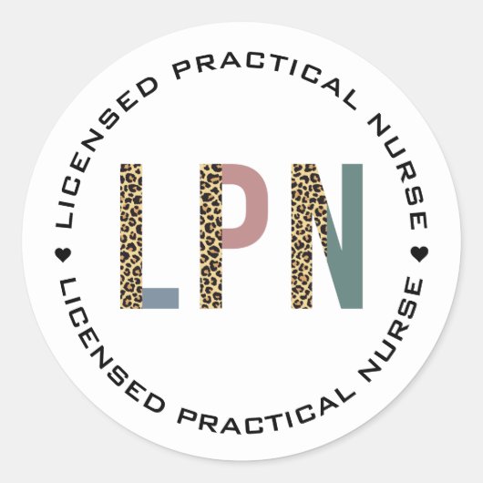 Sticker Rond LPN Licence Pratique Infirmière Leopard Typographi (Devant)
