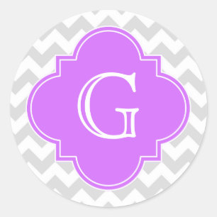 Sticker Rond Lt Grey What Chevron Lilac Quatrefoil Monogramme