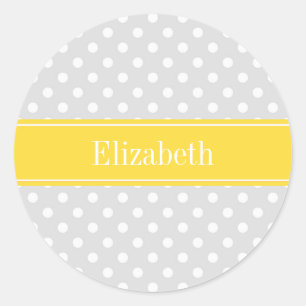 Sticker Rond Lt Grey White Pois Ananas Nom Monogramme