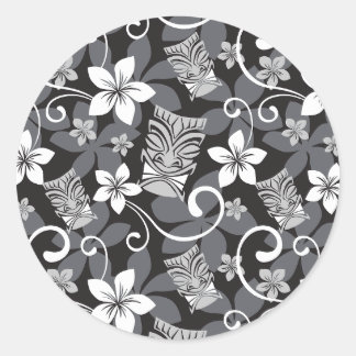STICKER ROND LUAU TIKI PATTERN (CHARCOAL)
