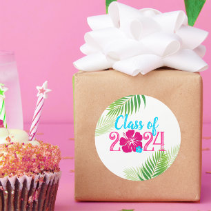 Sticker Rond Luau Tropical Graduation Class of 2024