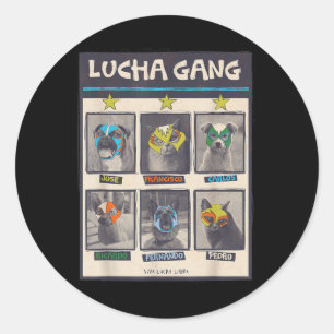 Sticker Rond Lucha Libre Mexique Puppy Wrestling Mask Luchador 