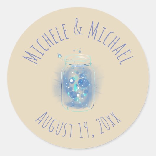 Sticker Rond Lucioles dans un pot Noms personnalisés Date (Devant)