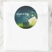 Sticker Rond Lucioles + Pot de Maçon Nuit Mariage Rustique Auto (Sac)