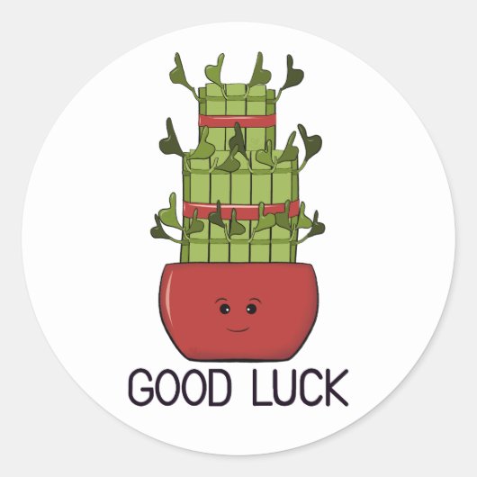 Sticker Rond Lucky Bamboo Plant with Greeting (Devant)