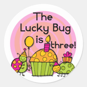 Sticker Rond Lucky Bug Cupcake 3e Anniversaire Tshirts et cadea