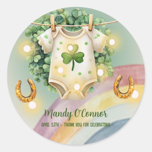 Sticker Rond Lucky Charm Shamrock et Baby shower Rainbow (Devant)