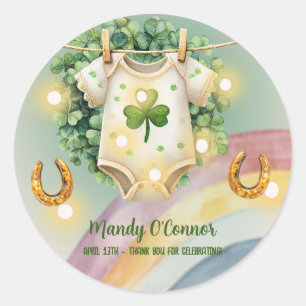 Sticker Rond Lucky Charm Shamrock et Baby shower Rainbow