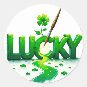 Sticker Rond Lucky Clover Design pour la St. Patrick's Day