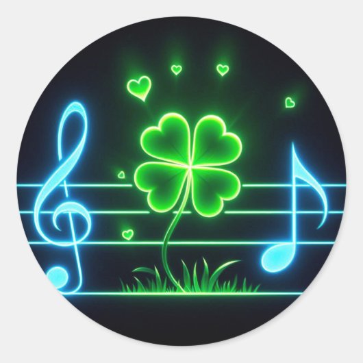 Sticker Rond Lucky Clover et notes musicales (Devant)