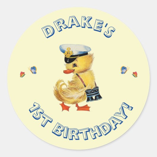 Sticker Rond Lucky Duck 1ère fête d'anniversaire (Devant)