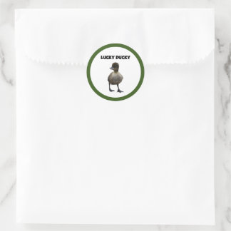 Sticker Rond Lucky Duck Funny Cute Duckling Oiseau Photo Art