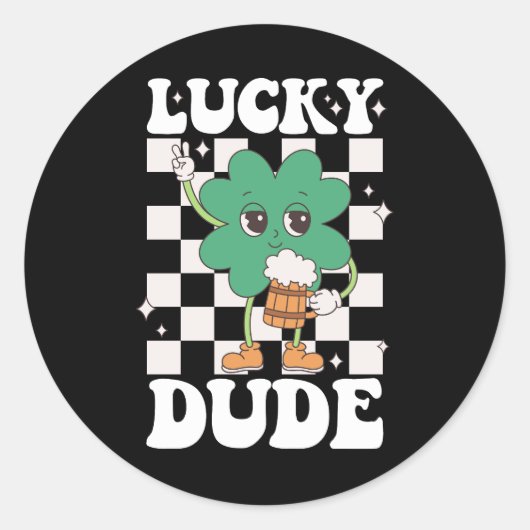 Sticker Rond Lucky Dude Shamrock Jour de la Saint Patrick irlan (Devant)