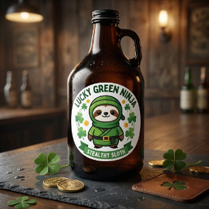 Sticker Rond Lucky Green Ninja Sloth St. Patrick's Day