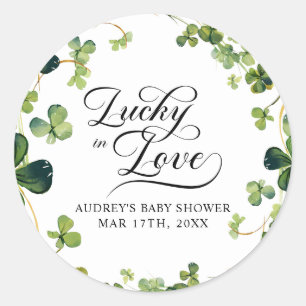 Sticker Rond Lucky in Love Fête de Fiançailles Shamrock Vert