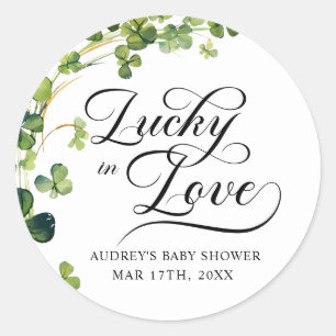 Sticker Rond Lucky in Love Fête des mariées Shamrock vert
