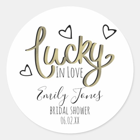 Sticker Rond Lucky in Love Hearts Bridal Shower (Devant)