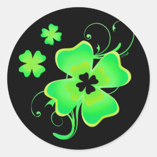 Sticker Rond Lucky Irish Four Leaf Clover