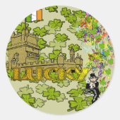 Sticker Rond Lucky Leprechaun et son château irlandais (Devant)