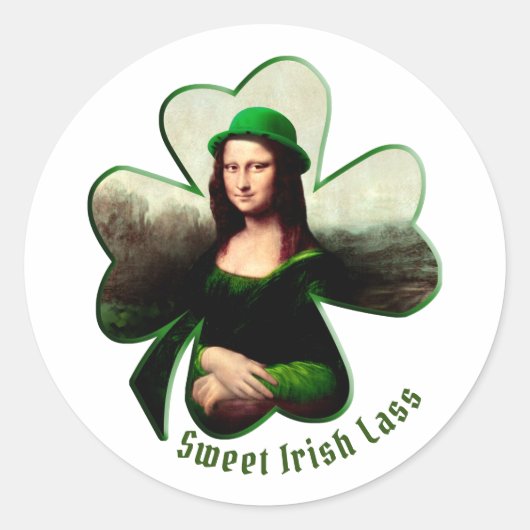 Sticker Rond Lucky Mona Lisa St. Patrick's Day (Devant)