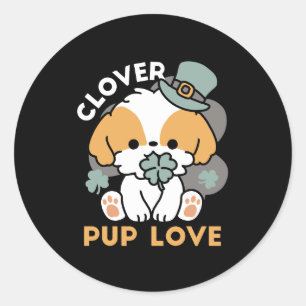 Sticker Rond Lucky Pup with Clover - St. Patrick's Day Cadeau
